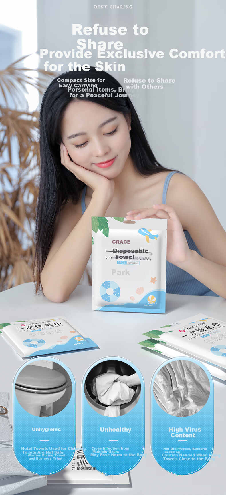 Grace Disposable Towels Travel Face Towels Extra Large Towels Hotel Supplies Adult 30*60cm 5 Packs Total 10 Pieces 2