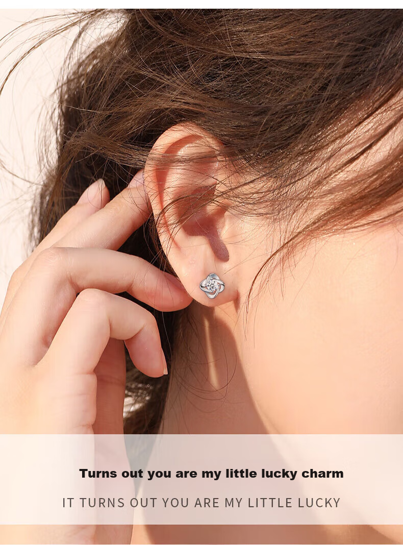 Zhenshangyin China Gold Four-Leaf Clover Stud Earrings, 999 Fine Silver, Ear Jewelry, Gift for Girlfriend on May 20th, Birthday Present, New Style for 2026, Light Luxury 8