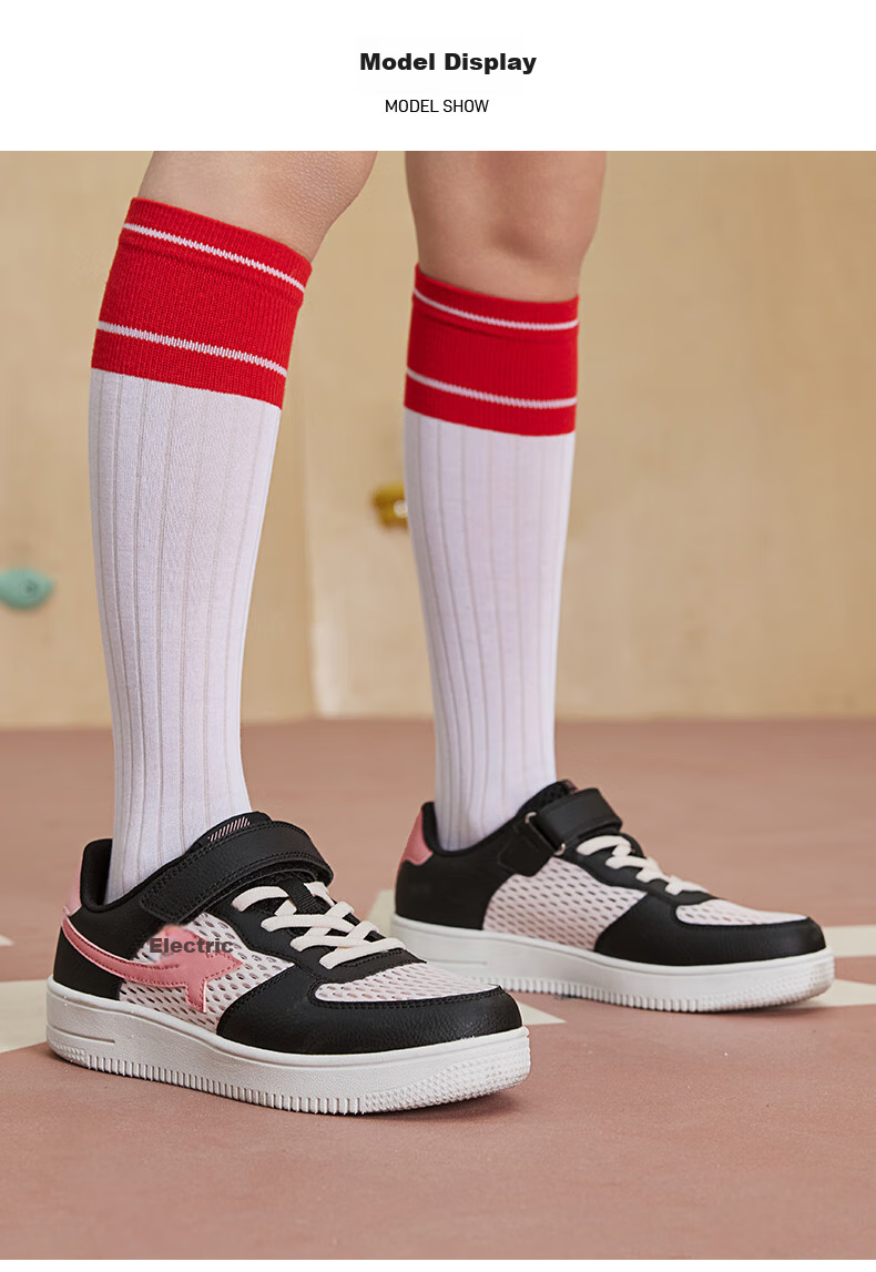 XTEP Children's Shoes for Boys And Girls, Big Kids' Mesh Leather Patchwork Velcro Sneakers, Black/pure Pink, Size 39 8
