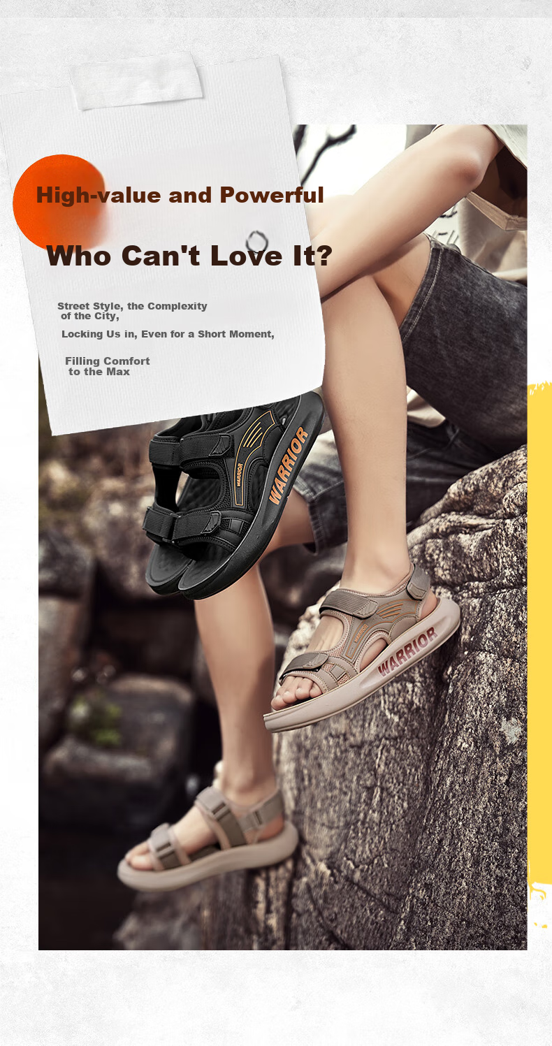 Warrior Men's Sandals 2026 Summer New Non-Slip Odor-Resistant Outdoor Water Shoes Beach Shoes Black Size 42 3