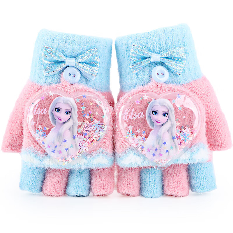Disney Elsa Princess Children's Winter Gloves Girls Baby Toddler Half-Finger Flip Gloves