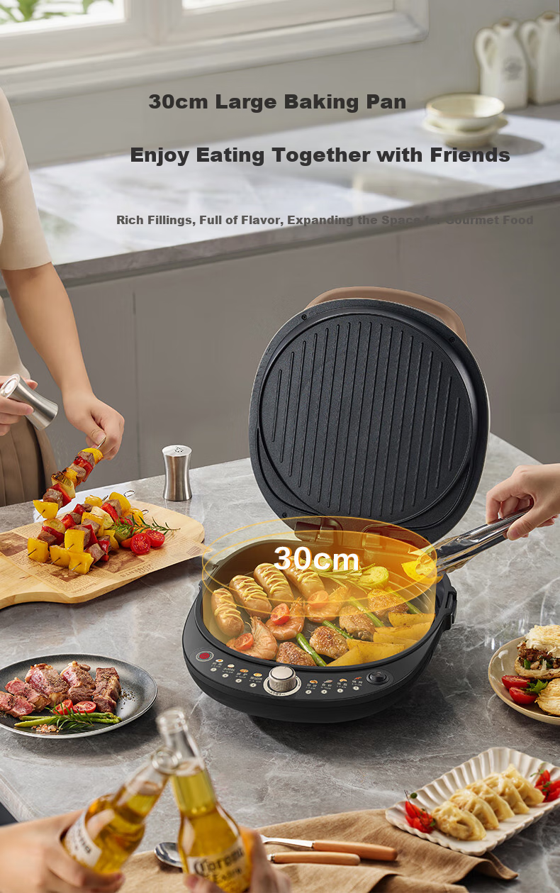 SUPOR Electric Griddle, Detachable Upper And Lower Plates for Home Use, Steamer Pot Hot Pot Wok, Pancake Maker, Sandwich Breakfast Machine with 75mm Deep Pan, Touch-Control Smart Panel JD2828R892 8