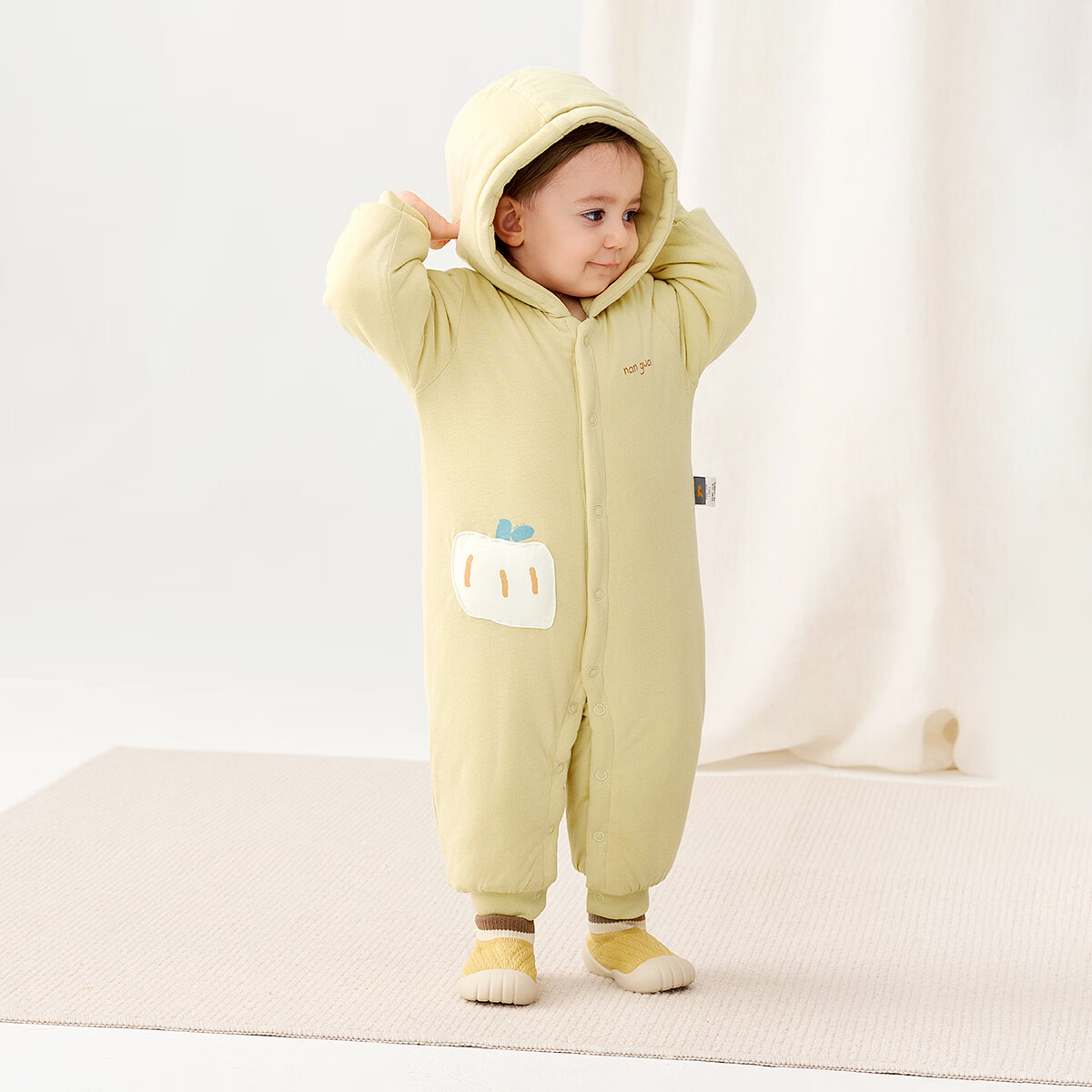 TONGTAI Baby Winter Cotton Padded Hooded Romper Jumpsuit Yellow 66cm