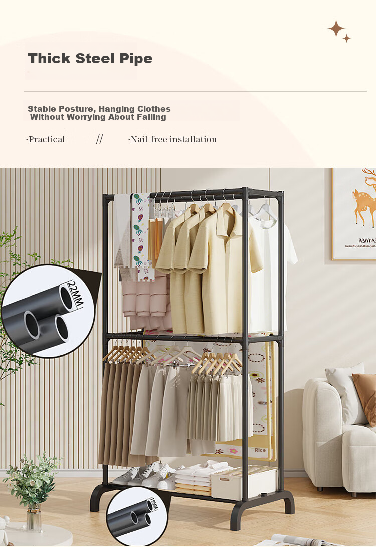 Anerya Coat Rack with Double Rods, High Stand Simple Clothes Drying Rack, Sun-Proof Clothes Rack, Floor-Standing Bedroom Balcony Hanger Display Stand 4