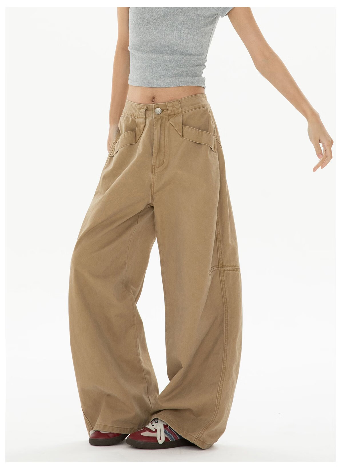 ICH MODE American Style Curved Blade Pants Women 2025 Autumn Winter Four Seasons Loose Straight Casual Wide-Leg Cargo Pants Banana Pants White L 1