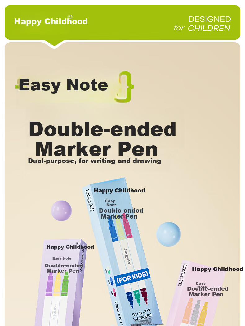 Merrytimes Childhood Visible Window Fluorescent Highlighters for Kids, Primary and Middle School Students, Dual-Ended Colorful Quick-Dry Non-Bleed Eye-Friendly Non-Toxic Stationery, 6-Pack 1