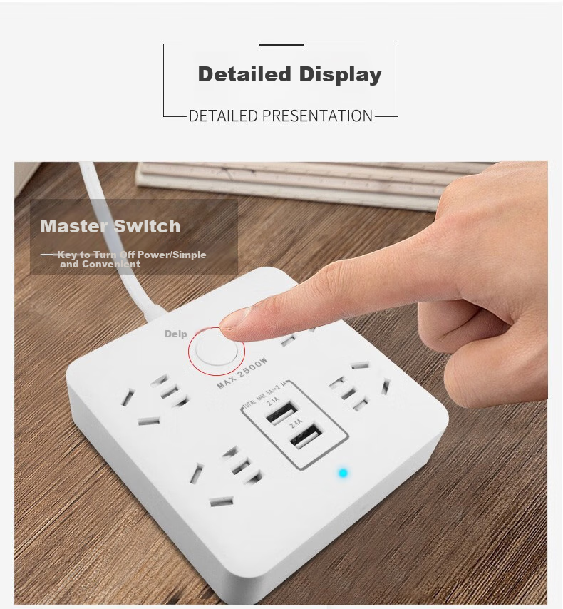 Delipow Power Strip, USB Smart Fast Charging Multifunctional Computer Desktop Charging Station Socket, New National Standard Power Strip/cord/extension Cord, Total Length 5 Meters 8