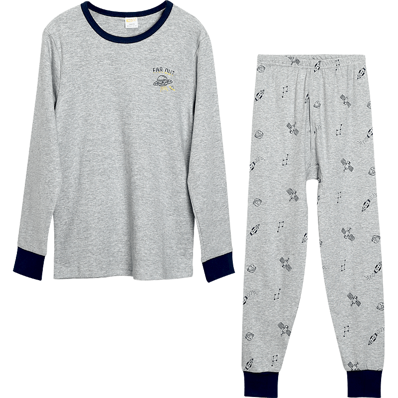 Hodohome Boys' Cotton Thermal Underwear Set Autumn Long Johns Pajamas Gray 130cm