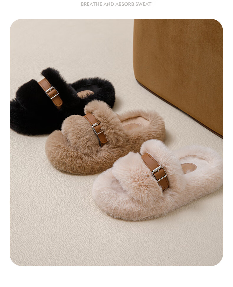 YUZHAOLIN Women's Furry Slippers Outdoor Autumn Winter Thick Sole Plush Home Cotton Slippers Men's Korean Style YO681 Khaki Size 39 3