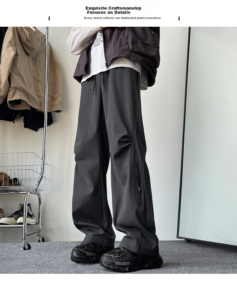 IZEXX Mountain-Style Water-Repellent Casual Pants for Men, Summer Straight-Leg Wide-Leg Outdoor Paratrooper Cargo Trousers IZ37 Black M 4