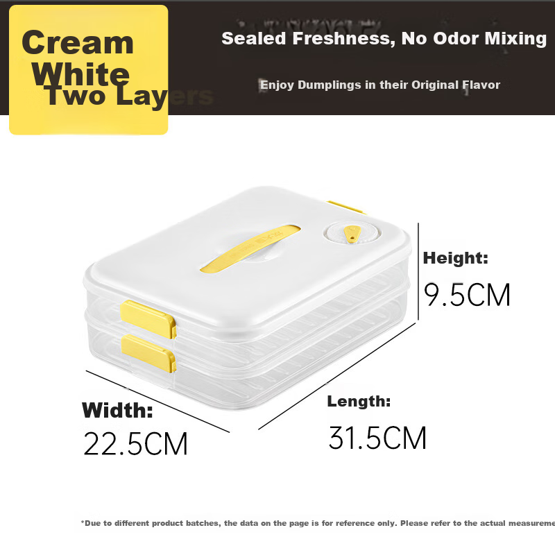 COOKER KING Multi-Functional Dumpling Box, 2-Layer Large Storage Container, Refrigerator Fresh-Keeping Box, Food-Grade Freezer Box for Dumplings And Wontons, White