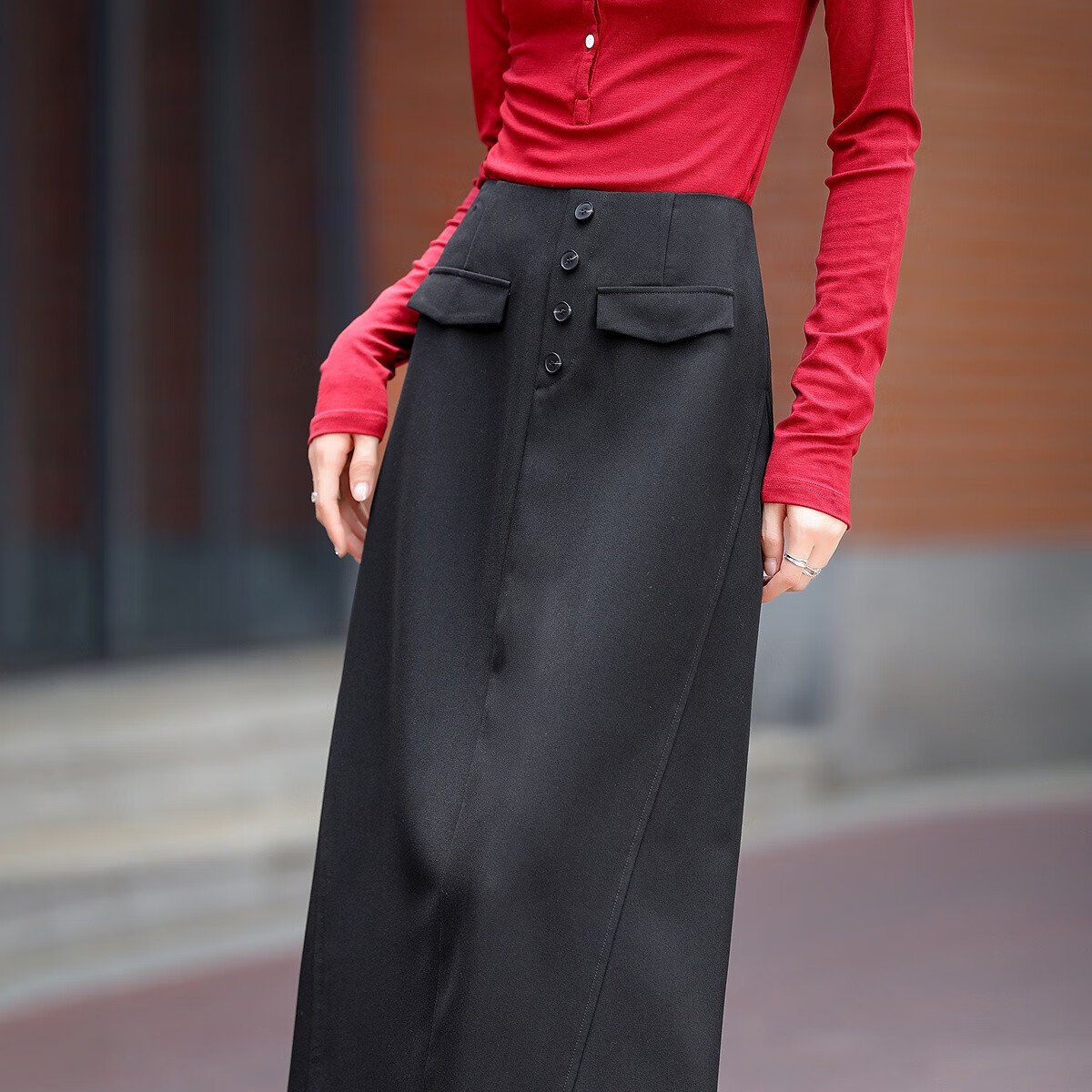 Demana Date Secret Skirt Autumn Elegant Waist Pocket Flap Button Petite Mermaid Women's Skirt