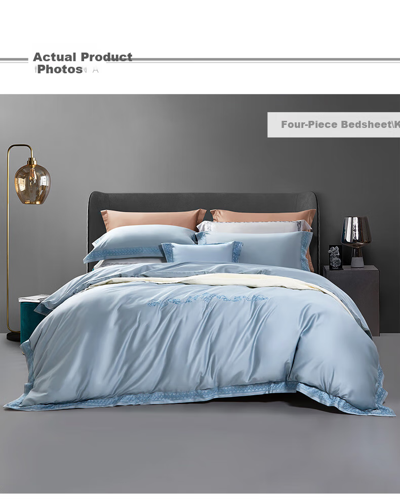 FUANNA Home Textiles, 120s Pure Cotton Four-Piece Set, Double-Thread Long-Staple Cotton Sateen, King-Size Bed Sheet And Duvet Cover, 230*229cm 9