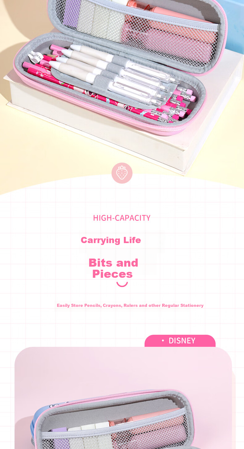 Disney Student Pencil Case, Children's Durable Water-Resistant Large Capacity Pencil Pouch, Elementary School Student Stylish Stationery Storage Bag, Strawberry Bear A83076-T3 5