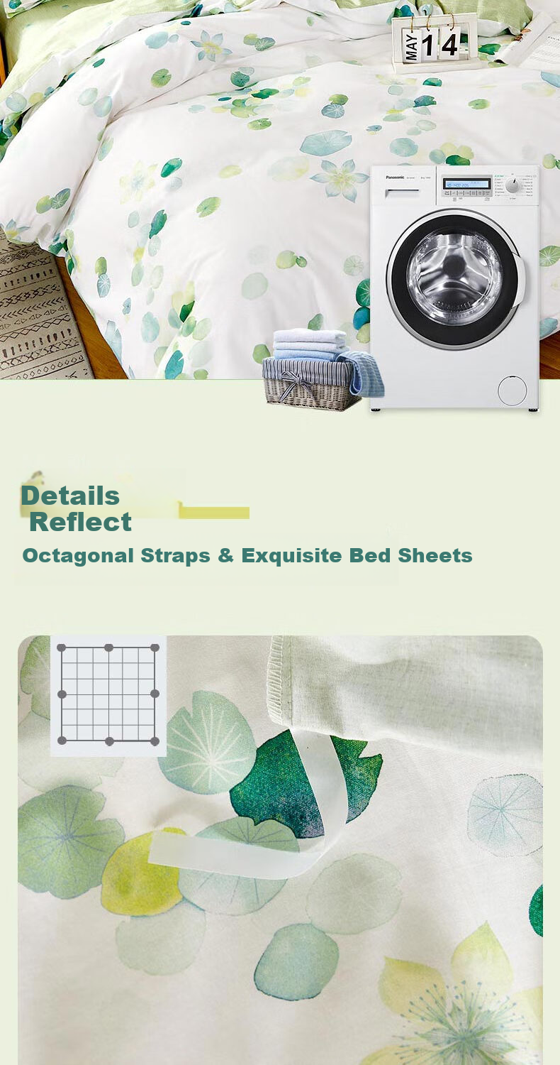 Hengyuanxiang Pure Cotton Four-Piece Bedding Set, Antibacterial Printed Ultra-Soft Skin-Friendly Bedding (Duvet Cover 2.2*2.4m), Good Luck Lotus White 9