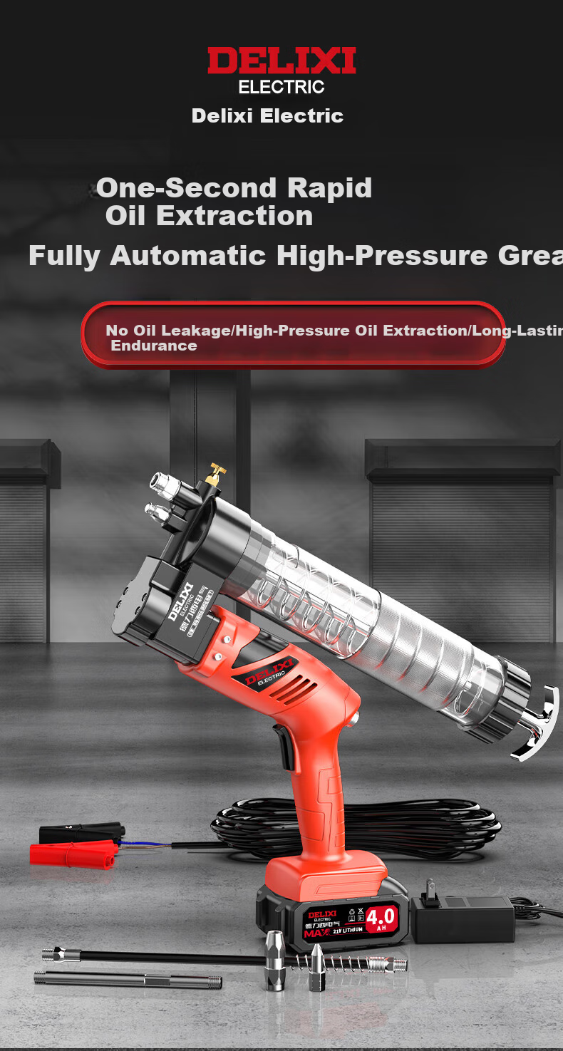 DELIXI Electric Grease Gun, 21V/24v Fully Automatic Caterpillar Filling Machine, High-Pressure Lithium Battery Excavator, Suire Model, 2Ah 4