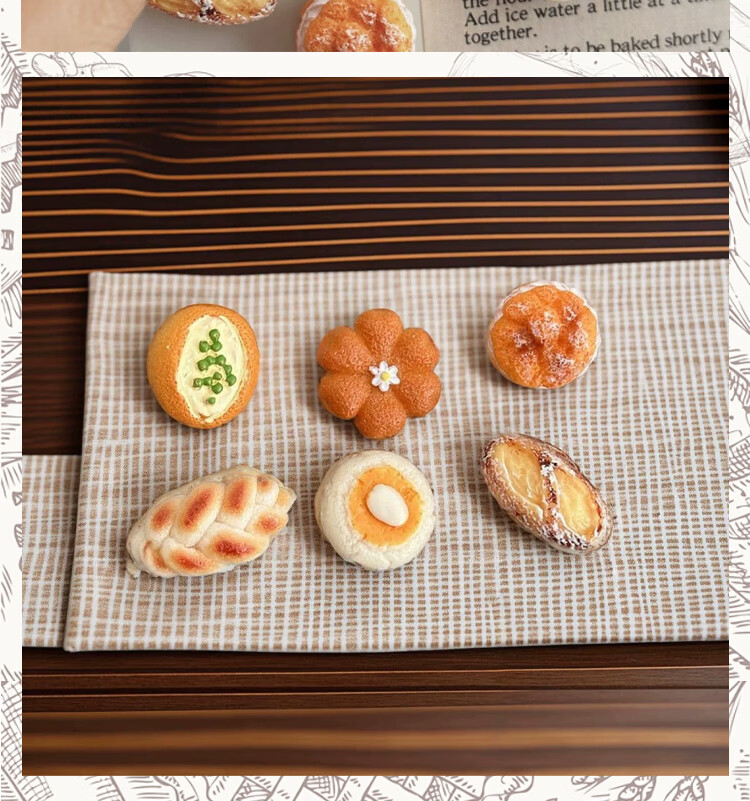 Jufu French-style Alkaline Water Bread Magnetic Mini Realistic European Bread Refrigerator Magnet Baking Memo Decorative Creative Cute High-Value Resin Magnetic Sticker Decoration 3