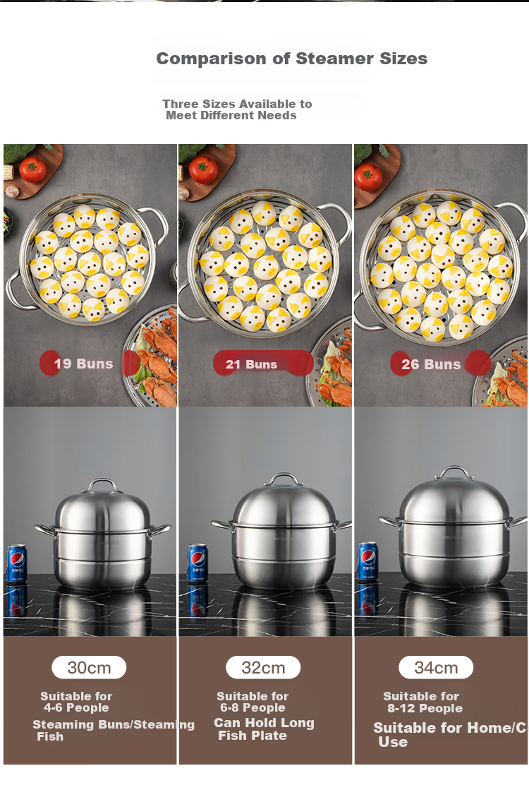MAXCOOK Steamer Pot, 304 Stainless Steel 28cm Single Layer Steamer, Thickened Composite Bottom Compatible with Gas Stove And Induction Cooker 2