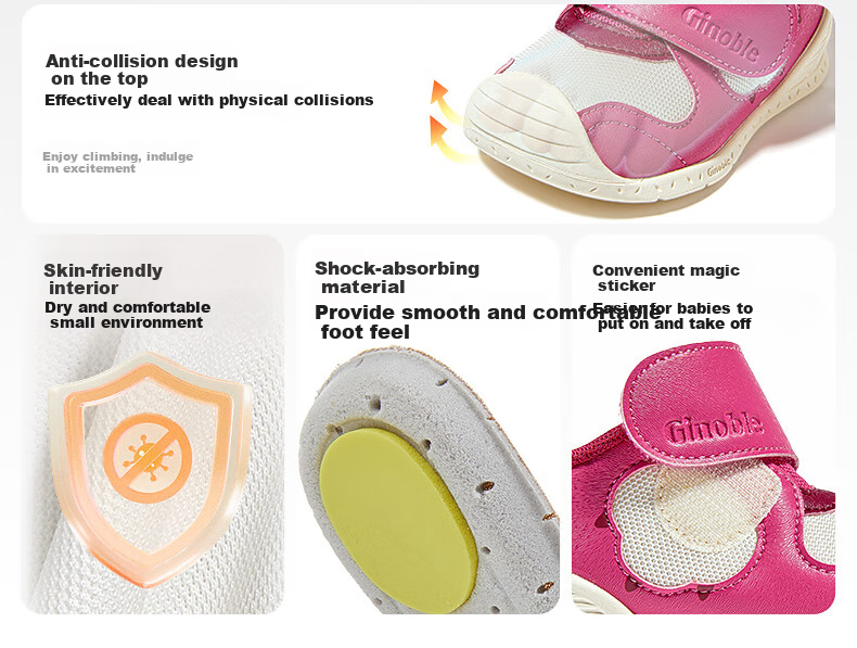Ginoble Baby Walking Shoes, Spring And Autumn Style, Boys And Girls Children's Breathable Functional Shoes, Infant And Toddler Shoes Spring And Autumn GB2465 Bright Pink 6