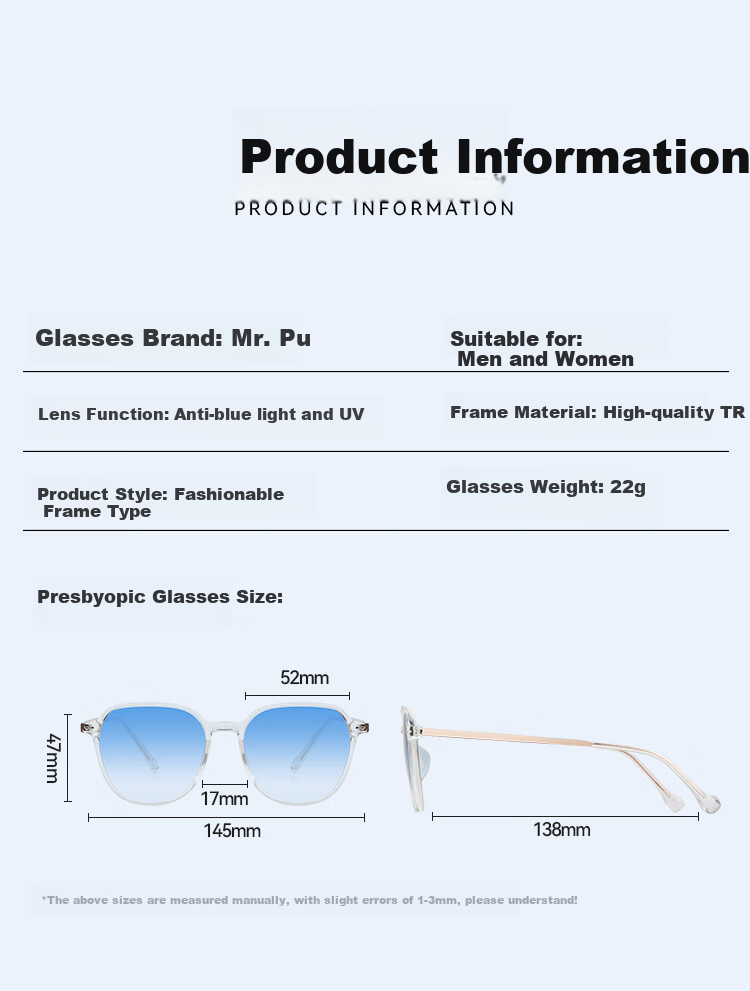 Mr. PuTian Anti-Blue Light Reading Glasses for Men And Women, Bifocal Progressive Blue Imported Reading Glasses, 100 Degrees, Ages 40-49 9