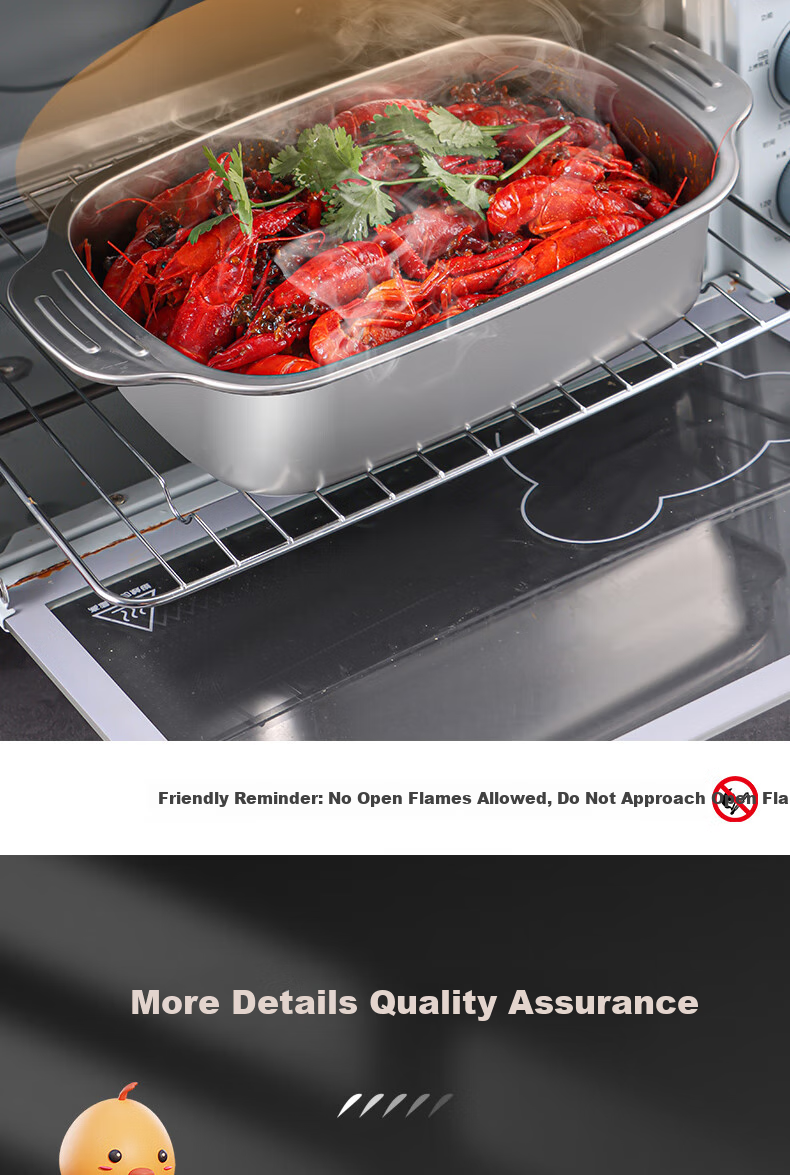 BJ Stainless Steel Square Plate, Deep Square Plate, Dining Plate, Steaming And Baking Fish Pan, Grilled Fish Plate, Snack Plate, Barbecue Plate, 40cm Large Size 10