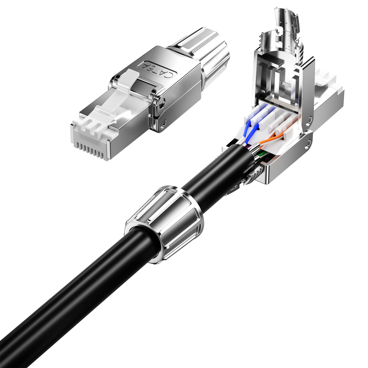 BIAZE Engineering-Grade Category 6A STP Shielded Tool-Free Crystal Head, CAT6A Gigabit No-Press Network Cable Connector, 10Gbps Transmission, RJ45 Server Crystal Head, TT20