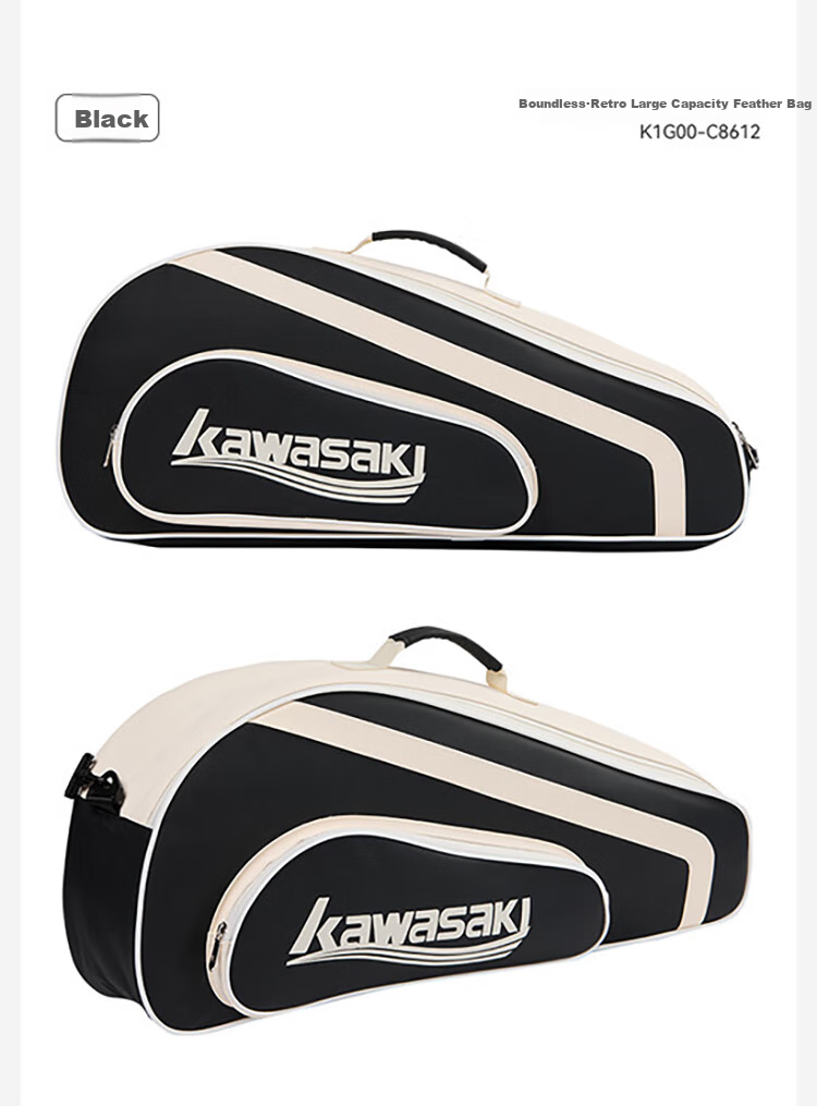 KAWASAKI Badminton Bag, Borderless Retro Handbag, 6-Racket Capacity, Large-Capacity Sports Bag, Tennis Bag C8612, Brow 12