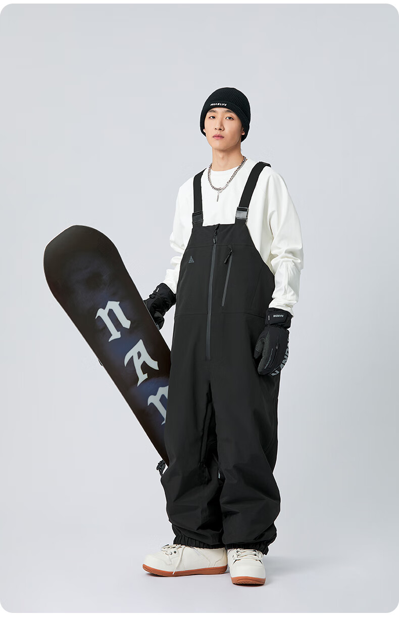 Nan En Single Board Ski Suit Bib Pants 3L Waterproof Thickened Warm Unisex Black M 4