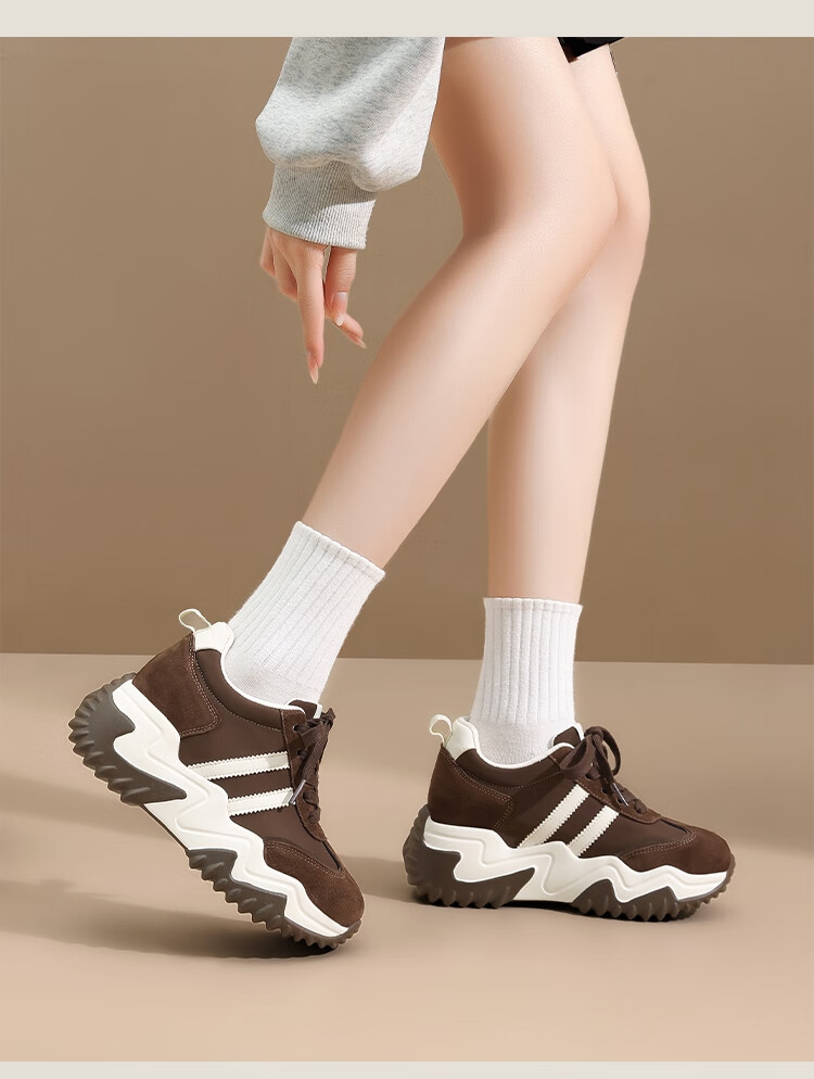 ZHR ZEZ Thick Sole 8CM Height Increasing Women's Shoes Retro Lightweight Versatile Sports Dad Shoes KS99 Coffee Color Size 39 17