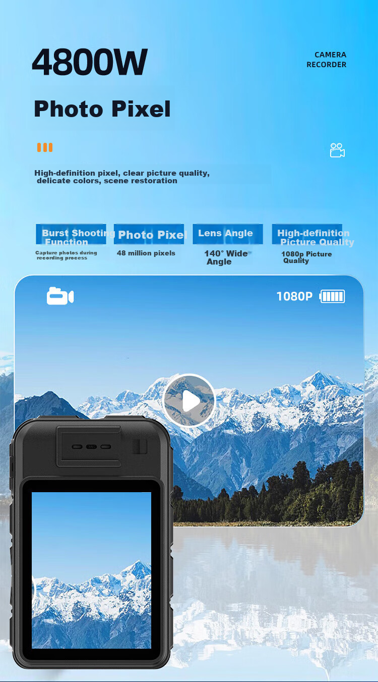 Pufayan B1 Law Enforcement Body Camera, 2K Ultra-Clear, Miniature, Hidden, Chest-Mounted, Portable Audio And Video Recording Device, 128GB 4