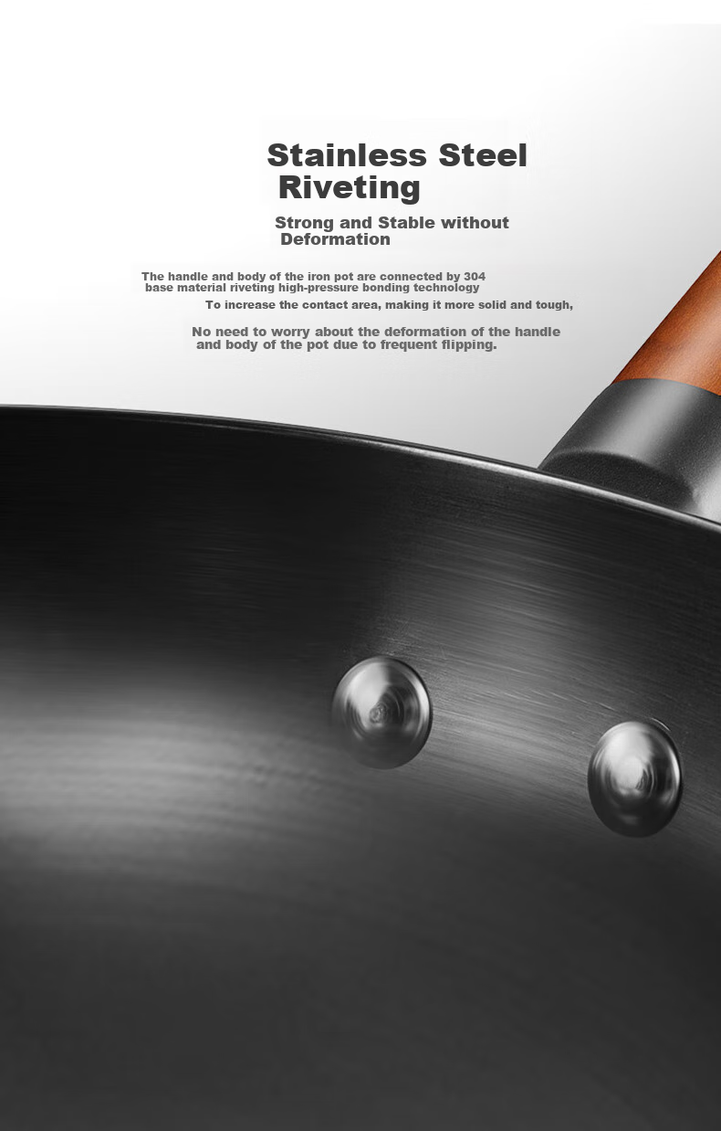 Midea Cast Iron Wok Healthy Non-Coated Iron Stir-Fry Pan 32cm for Home Gas Stove and Induction Cooker 9