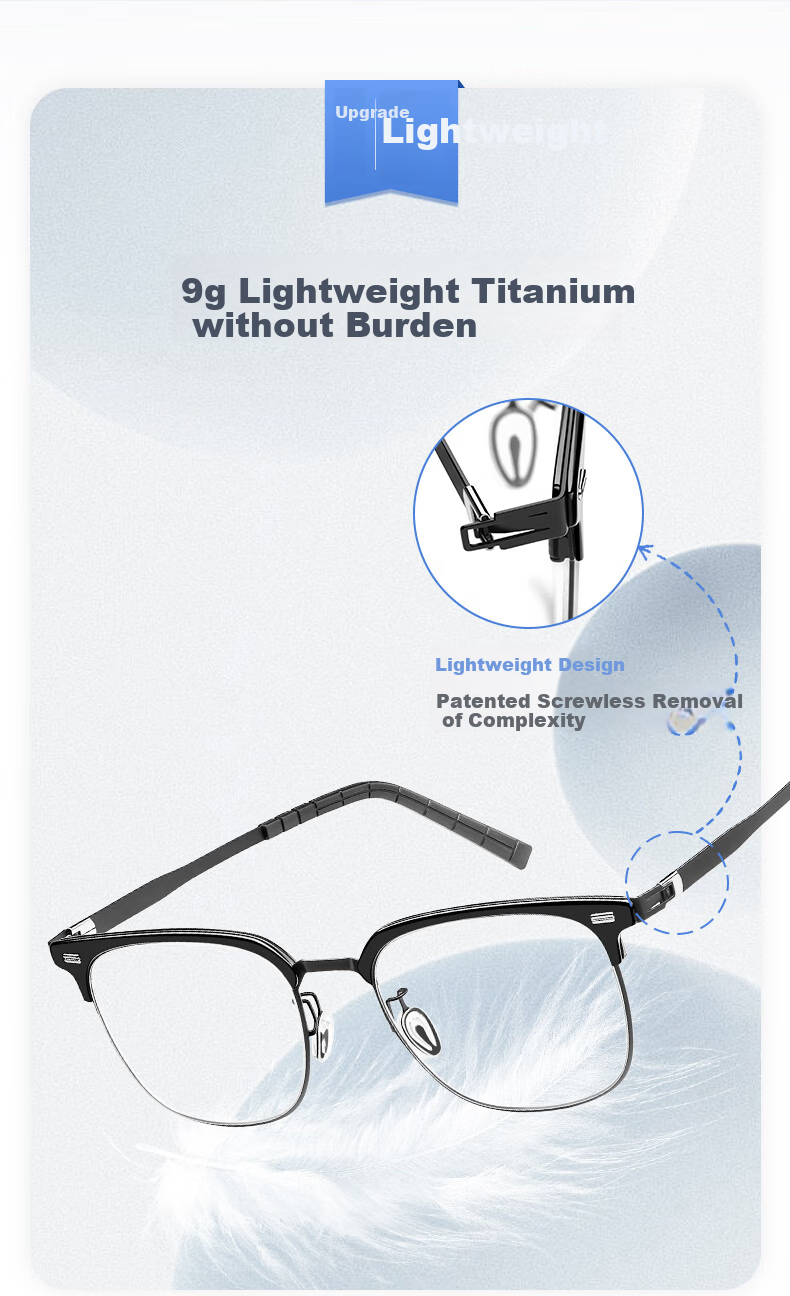 ZEISS Thin Steel Series | Ultra-Light Browline Business Semi-Rimless Myopia Glasses for Men, Professional Anti-Blue Light And Radiation Protection, Compatible with ZEISS Lenses 3