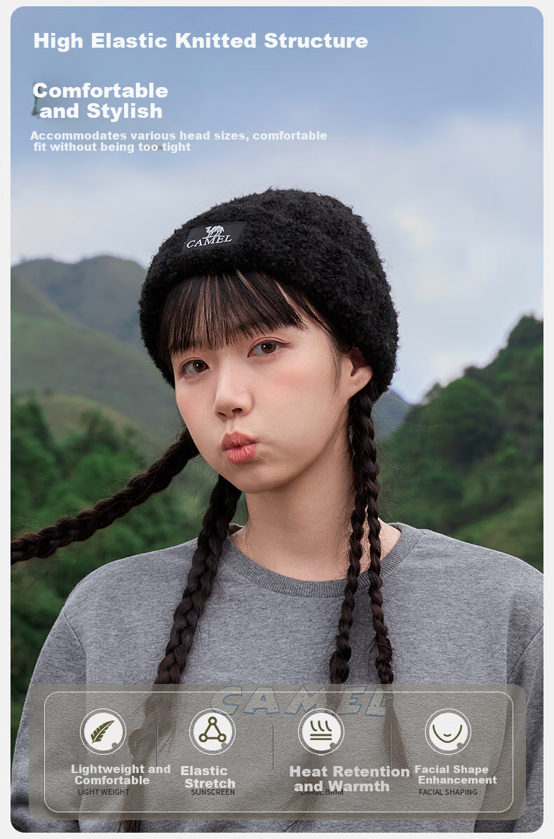 CAMEL Wool Yarn Knitted Hat for Women, Ear Protection, Warm, Cold Hat, Face-Slimming, Couple's Knitted Hat for Men 133CP15060 3