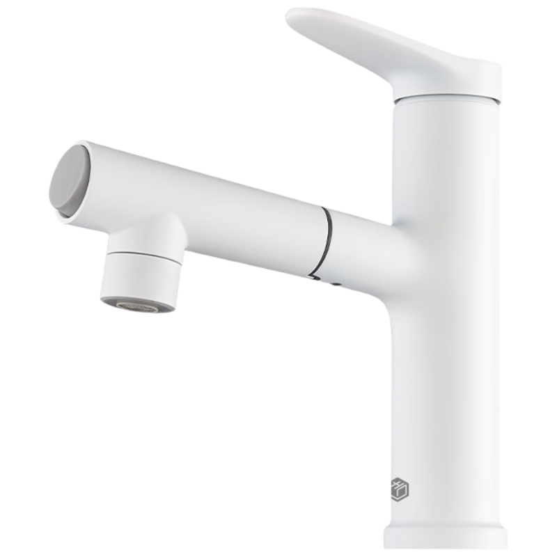 JD Jingzao Quanyong Bathroom Basin Zinc Alloy Pull-out Faucet 3-Function Hot and Cold Dual Control White Washbasin Tap