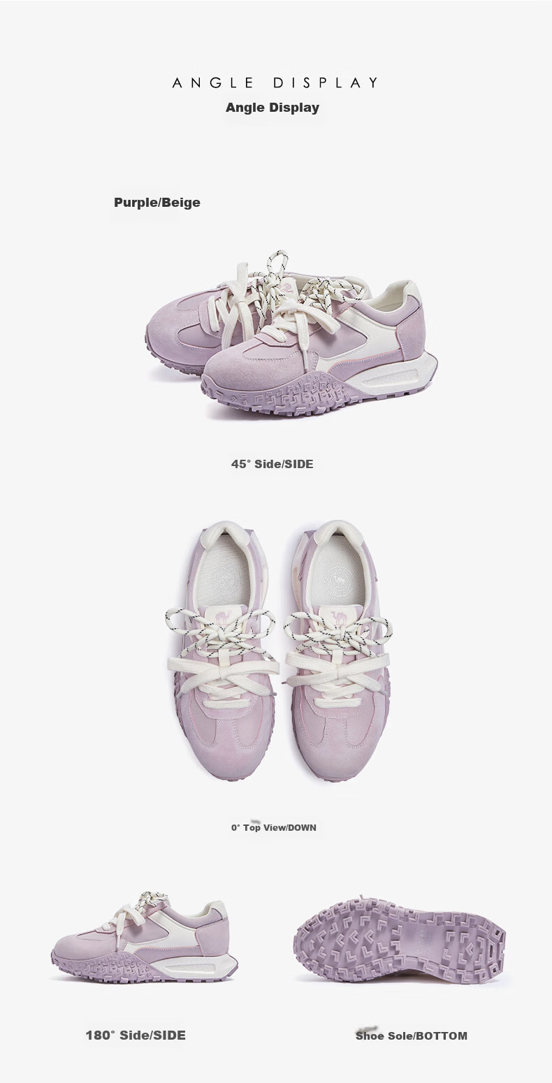 CAMEL Women's Yanyang Shoes with Light Soft Casual Sneakers L25A255136 Purple/beige 36 24