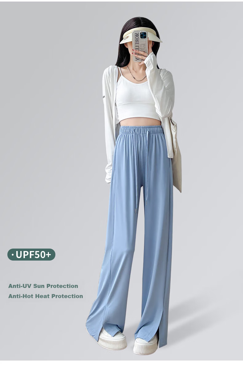 Langsha Women's Ice Silk Wide-Leg Sun Protection Pants Straight Quick-Dry Casual Breathable Sports Slimming Anti-Mosquito Long Pants 7