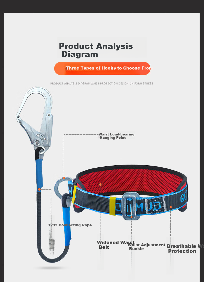 Geermu Single-Waist Safety Belt with Small Hook, 5 Meters, National Standard Electrical Safety Lanyard with Hook, GM3617 8