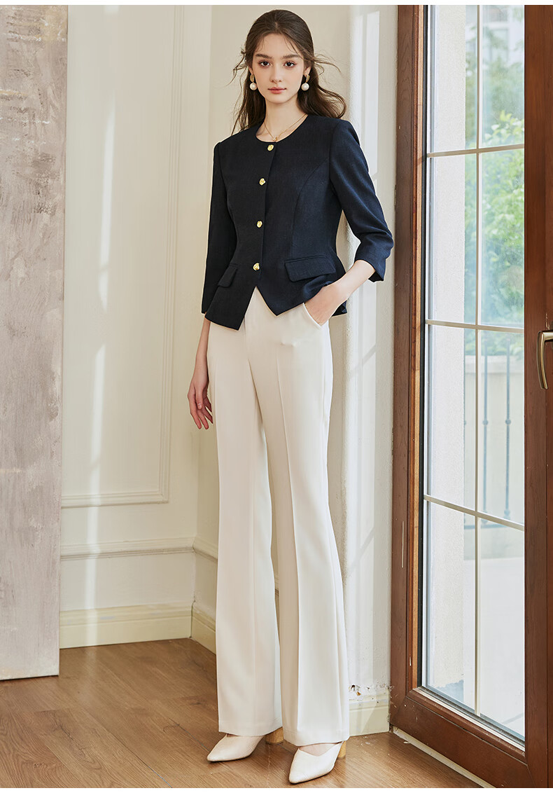 ROEYSHOUSE Slim Fit Short Blazer Spring Professional Waist-Cinching Jacket 10105 Apricot L 4