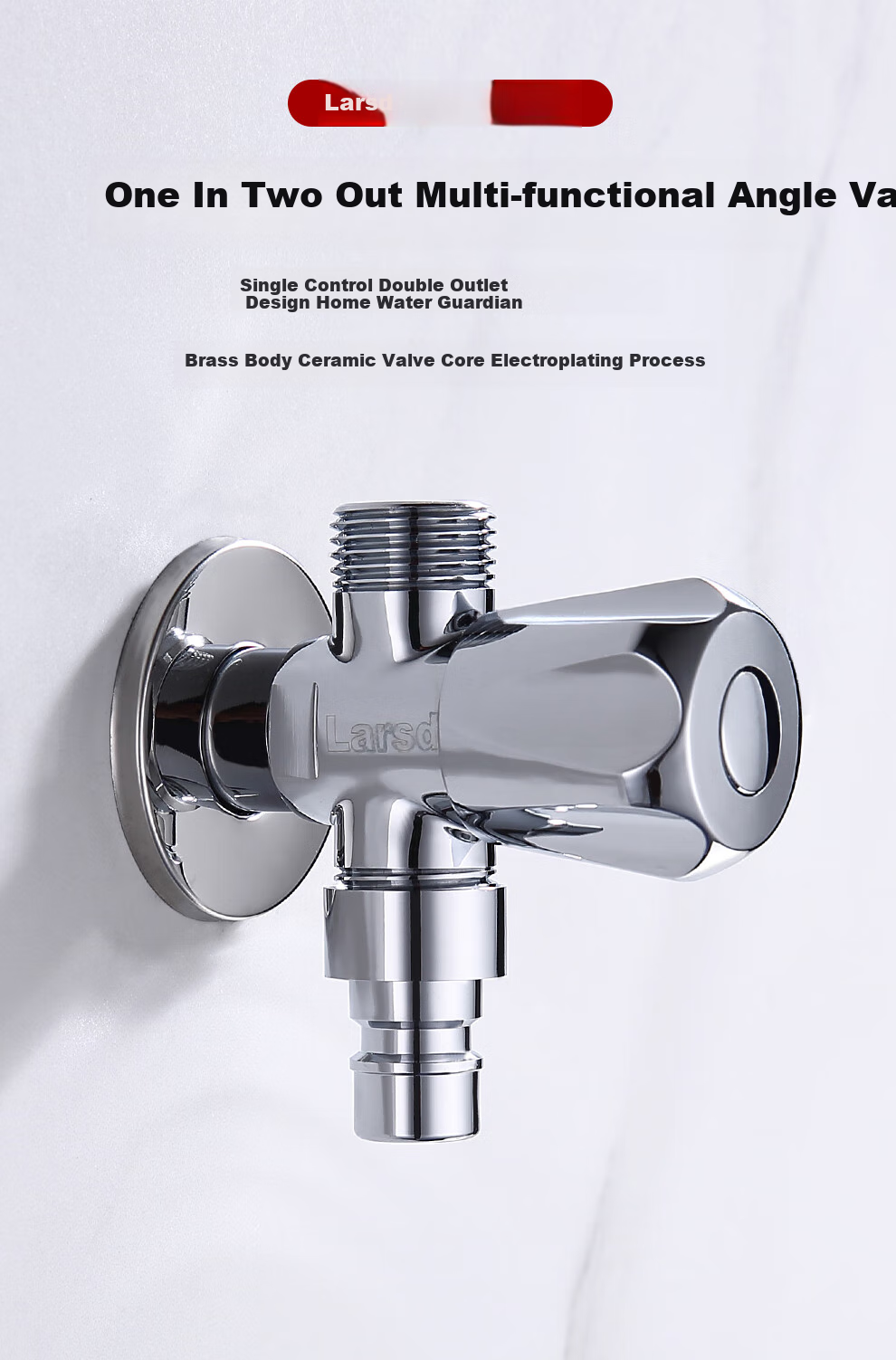 Larsd Dual-Purpose Angle Valve, One Inlet Two Outlets Three-Way Water Distributor, Brass Triangular Valve One-To Brass Body Angle Valve LD112T 2