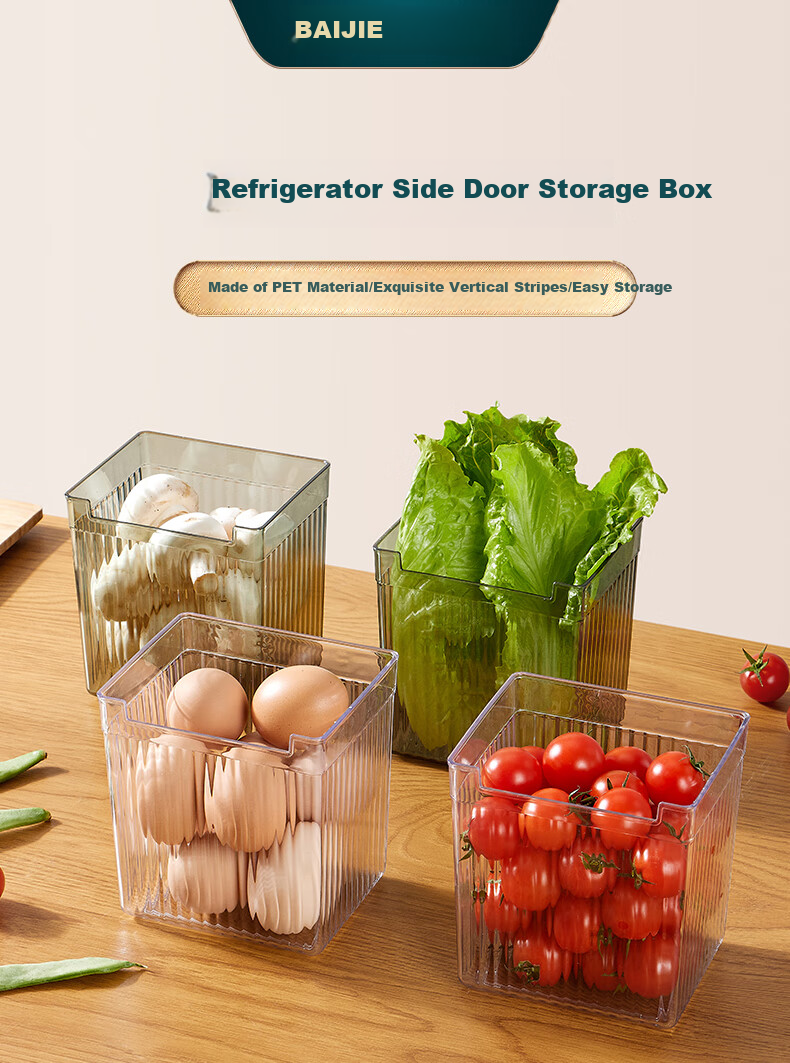 BJ Refrigerator Side Door Storage Box, Transparent, 3-Pack, Food Preservation Container, Freezer Interior Shelf Organizer, Storage Box, Food Preservation Tool 1