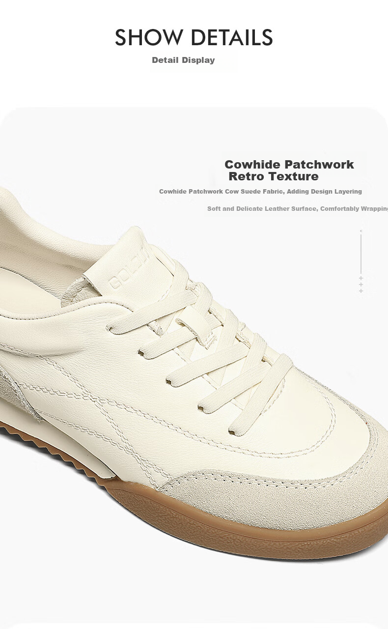 Goldlion Women's Shoes, Cowhide Leather Training Shoes, Color-Block Casual Shoes, Outdoor Sports Shoes for Women, G688510151, Beige/apricot, Size 35 4