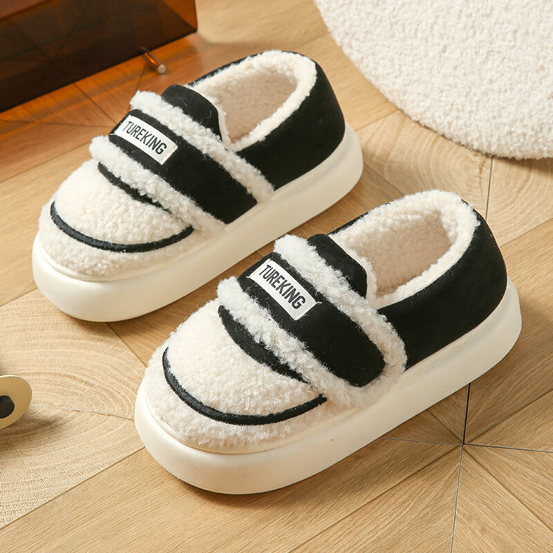 FOOTOPPO Women's Lamb Wool Cotton Shoes Thick Sole Cotton Slippers Maternity Winter Plush Back Strap Warm Slippers