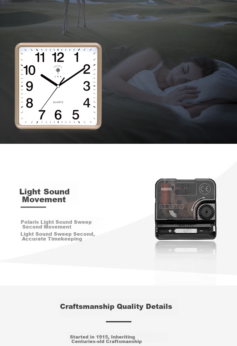 POLARIS Wall Clock, Simple Living Room Clock, Square Timepiece, Wall-Mounted, 2024 New Model Quartz Clock, 25cm, Gold 4