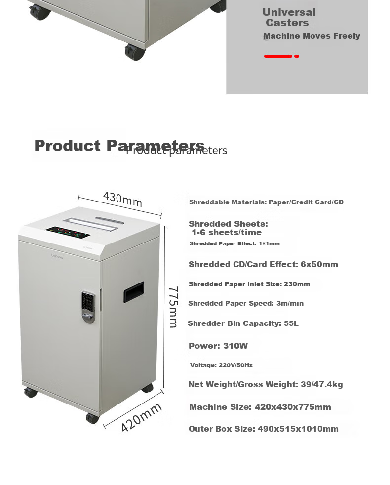 Lenovo LX-C8115 Paper Shredder, 15 Sheets Per Pass, Security Level 4, Can Shred Documents/ Staples/credit Cards/discs, 20 Minutes, Three-Entry Desig 7