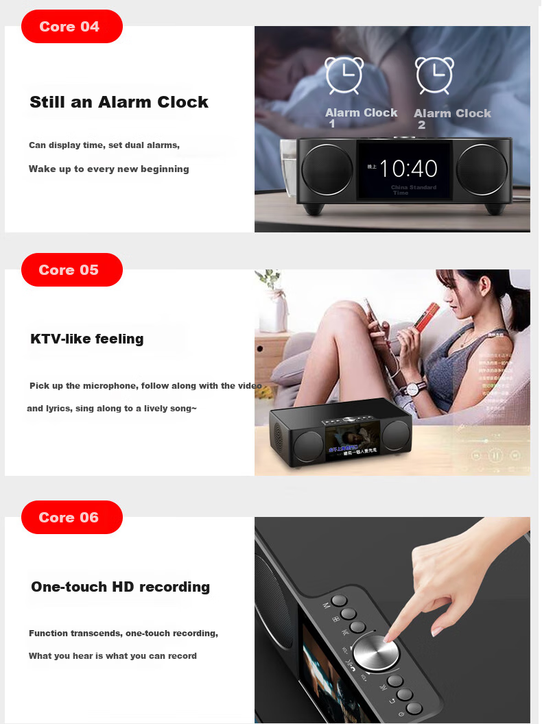 Soaiy Bluetooth Speaker Alarm Radio All-In Computer High-Quality Smart Portable Subwoofer Wireless Music Player with Card Slot LCD S69 Black 2