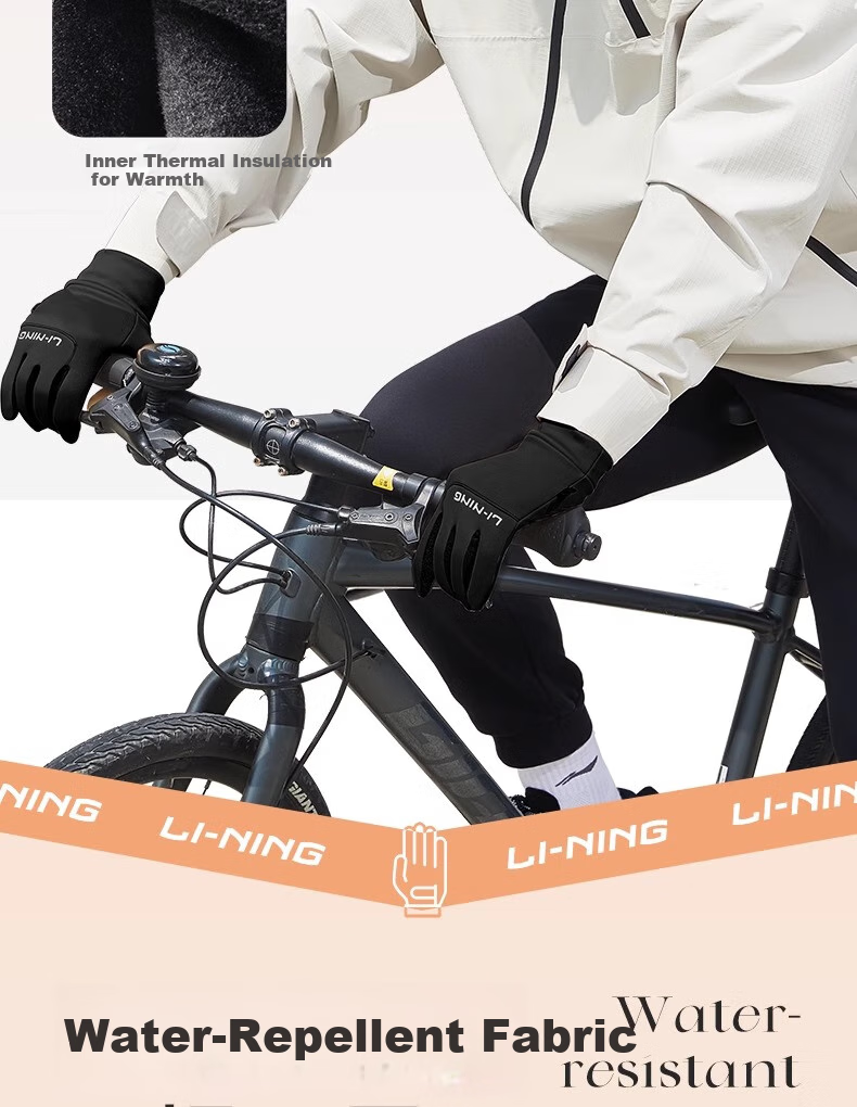 Li-Ning Cycling Gloves for Winter, Unisex Warm Fleece-Lined Gloves for Electric Motorcycles, Bicycles, Cold-Proof Touchscreen Sports Ski Gloves 12