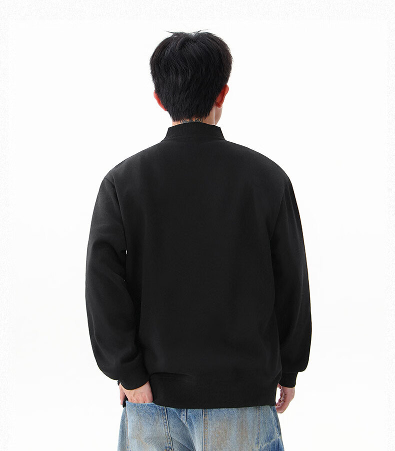 Homlean Heavyweight Henry Collar Solid Color Sweatshirt Men Autumn Fashion Casual Loose Base Shirt HQ00 Black 4XL 14