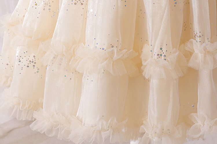 LUOBOBEIBEI Girls Princess Dress Autumn Long Sleeve Puff Dress Fashion Show Wedding Dress for Girls Champagne Color 150cm 7