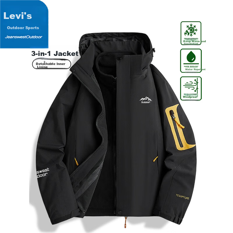 JEANSWEST OUTDOOR Windbreaker Spring And Autumn Jacket Outdoor Trendy Hooded Mountaineering Waterproof Couple Style Black 4XL