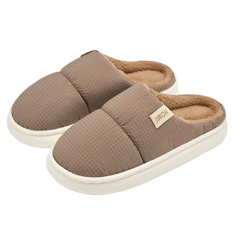 Grace Waterproof Cotton Slippers Men's Autumn and Winter Indoor Home Plush Warm Anti-Slip Thick Bottom Stepping on Shit Couple Cotton Slippers Female